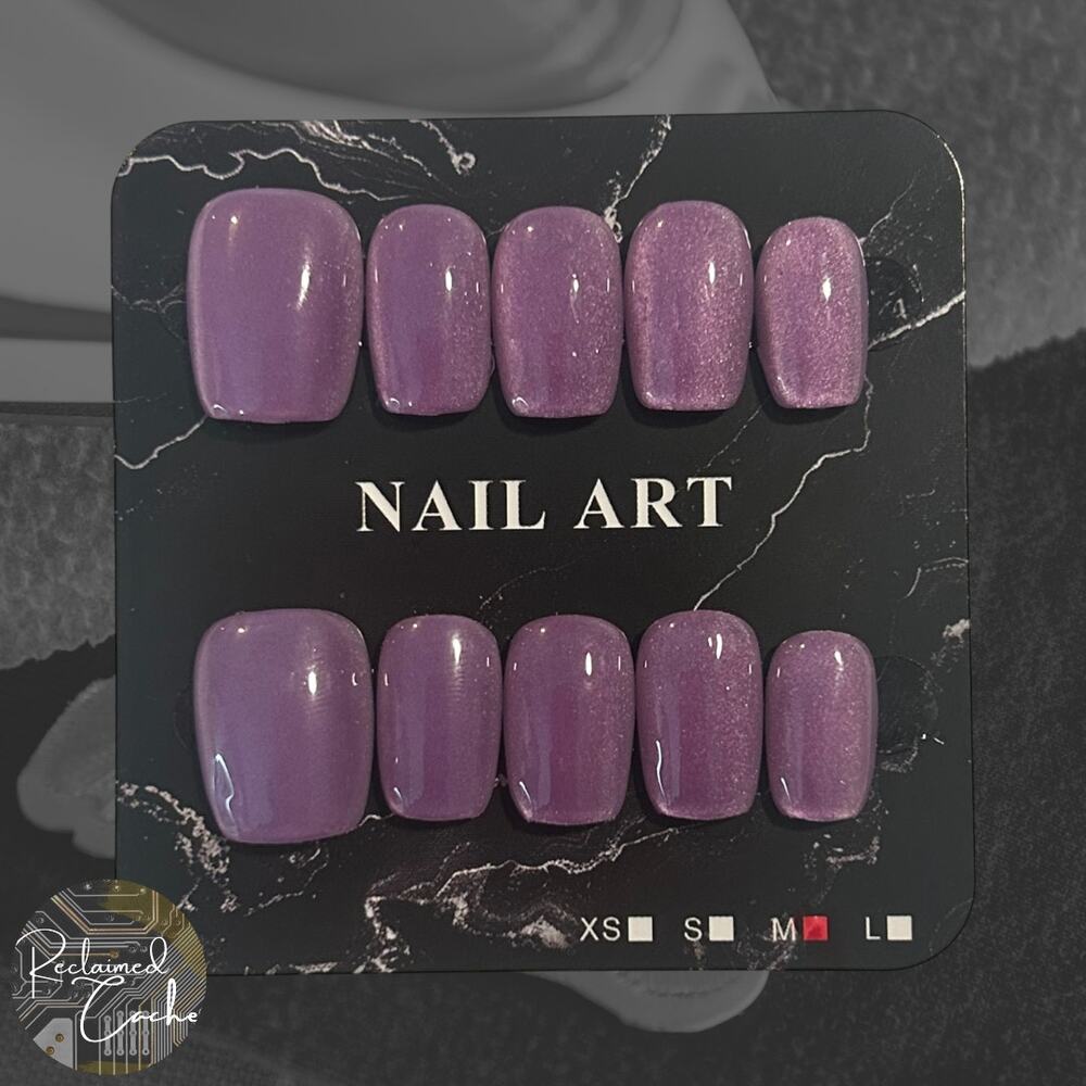 Shimmery Light Purple Short Square Nails - Size Medium